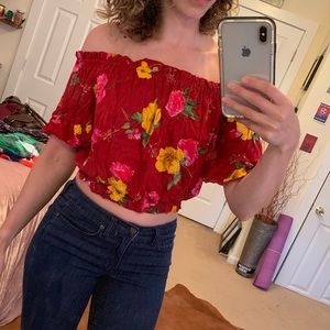 Floral Print Off The Shoulder Crop Top